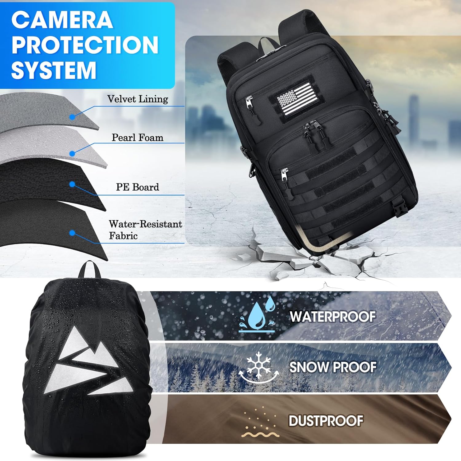 SDYSM Camera Backpack Bag Professional for DSLR/SLR Mirrorless Camera Waterproof 15.6 inch Tactical Camera Bags for Photographers with Rain Cover, Tripod Holder, Small Bag Photography Backpack Case - Image 5
